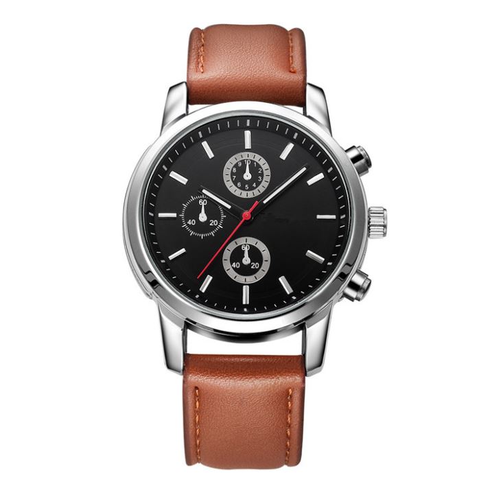 Men Leather Watch With Chronograph Dial