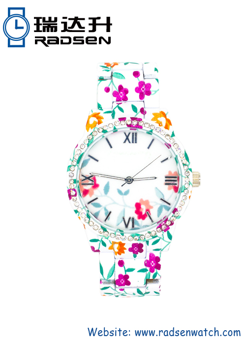 Relojes de metal estampado Floral para las mujeres con cara Floral